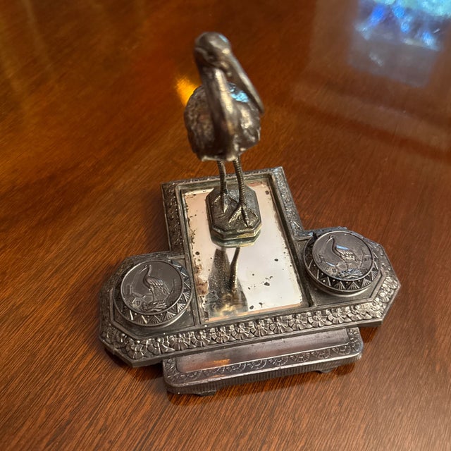Traditional 1880s Figural Crane / Heron Inkwell & Pen Rest For Sale - Image 3 of 8