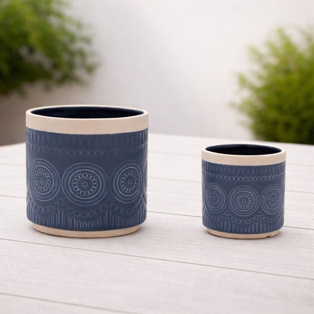 2020s Ceramic Mandala Pattern Planter (Set of 2) For Sale - Image 5 of 5