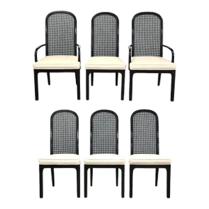 1970s Black Lacquer Dining Chairs - Set of 6