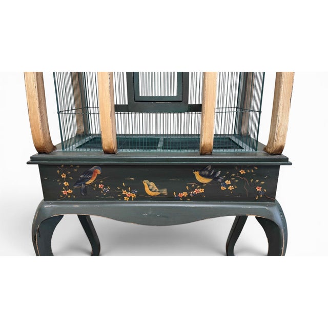 Wood Vintage Hand Painted Bird Cage For Sale - Image 7 of 12