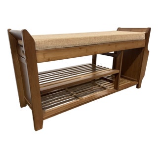 Transitional Wood Padded Bench Seat For Sale
