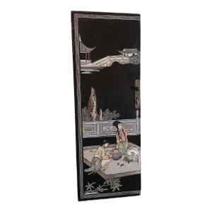 1940s Chinoiserie Black Lacquer Carved Wall Art