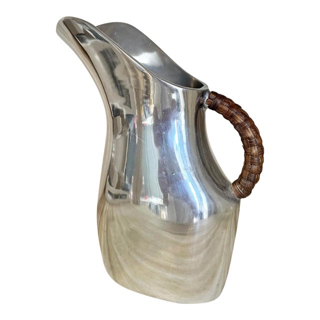 1990s Pewter & Rattan Pitcher For Sale