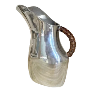 1990s Pewter & Rattan Pitcher