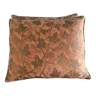 Pair of Fortuny “Moresco” Textile Pillows With Velvet Backs For Sale