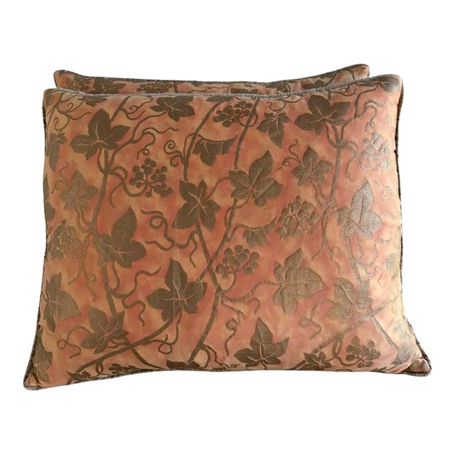 Pair of Fortuny “Moresco” Textile Pillows With Velvet Backs For Sale