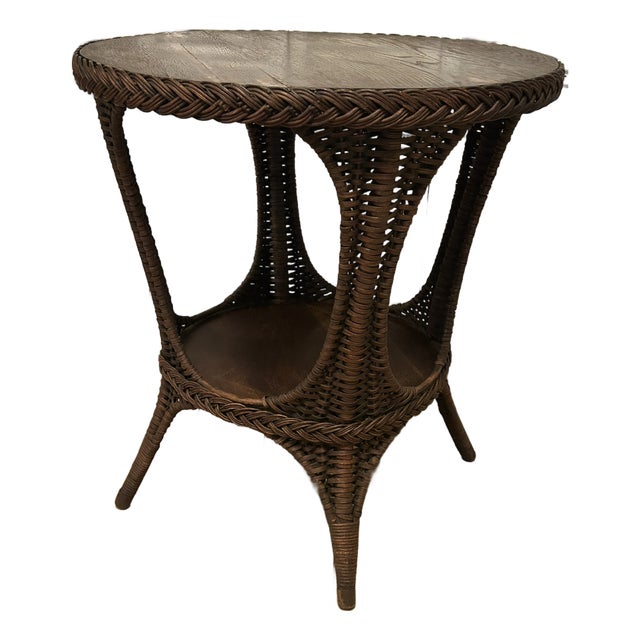 Antique Victorian Wicker Two-Tier Parlor Table, Attributed to Heywood-Wakefield For Sale