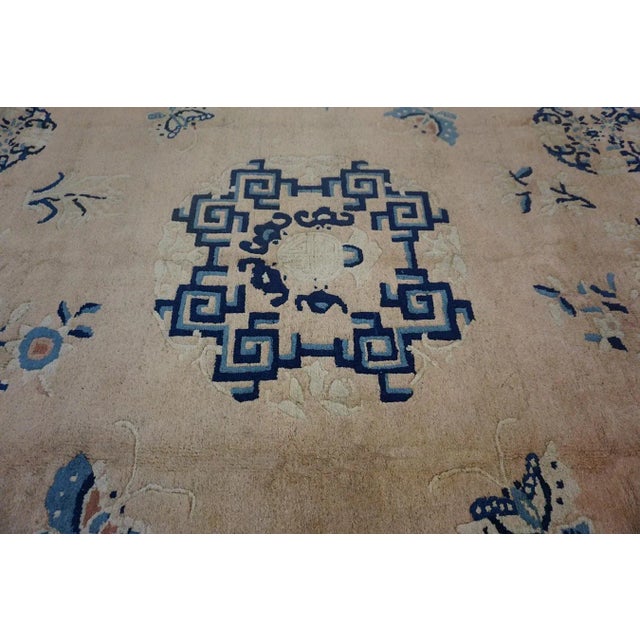 Beige 1900s Beige Medallion Floral Antique Chinese Ningxia Carpet 8' X 9'6" Knotted Wool Rug For Sale - Image 8 of 14