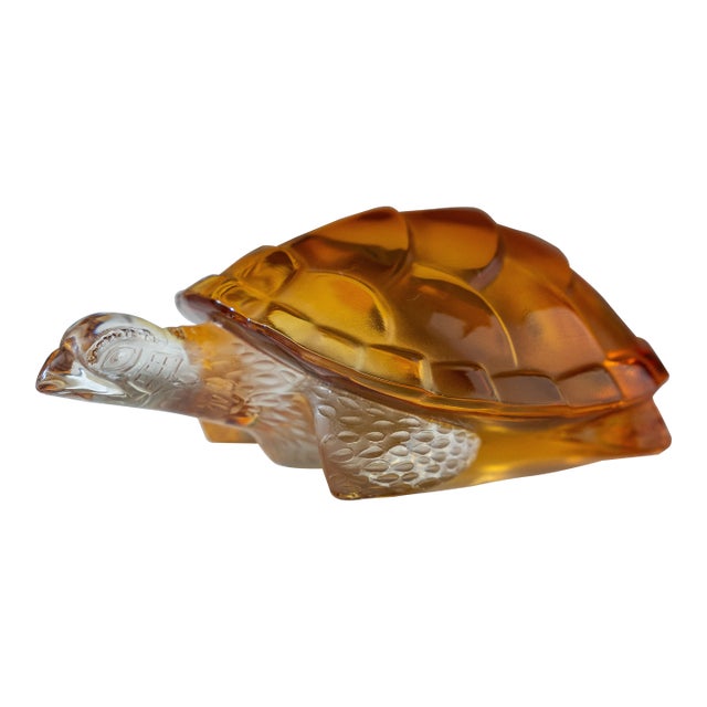 Vintage Lalique France “Tortue Caroline” Amber Crystal Turtle – Signed For Sale