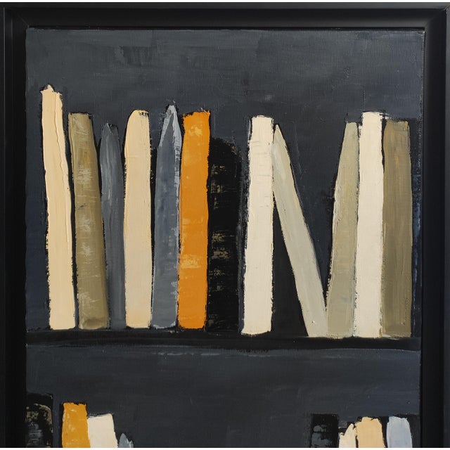 Chronique De L'esprit, Abstract Bookshelf Painting in Neutral Tones, Framed in Black, Contemporary, Framed by Sophie Dumont For Sale - Image 4 of 10