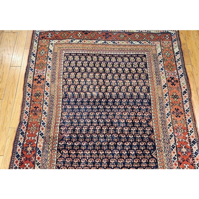 19th Century Persian Kurdish Gallery Rug, Hand-Knotted Wool, Allover Paisley Pattern, Navy & Terracotta, 6' X 15' For Sale - Image 11 of 18
