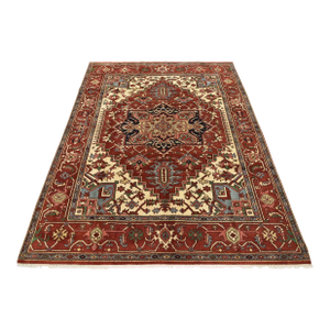 Heriz Rug 7’10” X 10′ Red Wool Tribal Hand-Knotted Oriental Carpet
