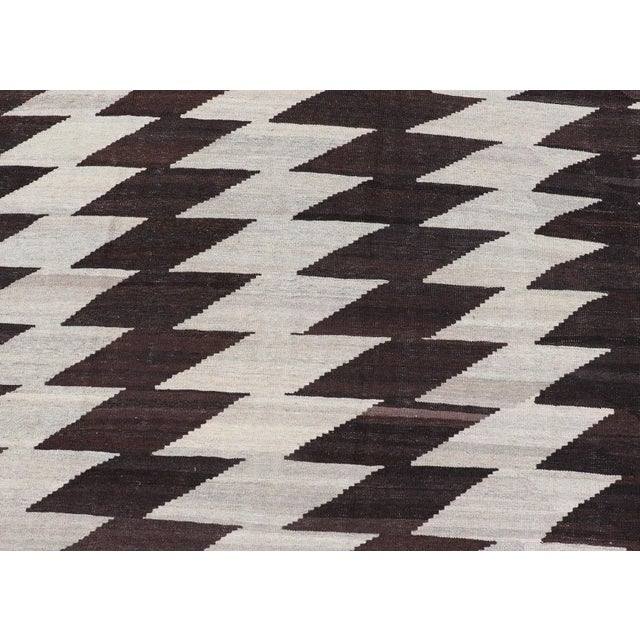 Textile Modern Kilim With Browns and White by Keivan Woven Arts 7'9 X 9'8 For Sale - Image 7 of 11