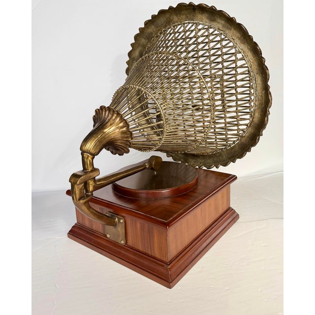 Vintage Maitland Smith Brass & Wood Gramophone Birdcage Decorative Box For Sale In Detroit - Image 6 of 12