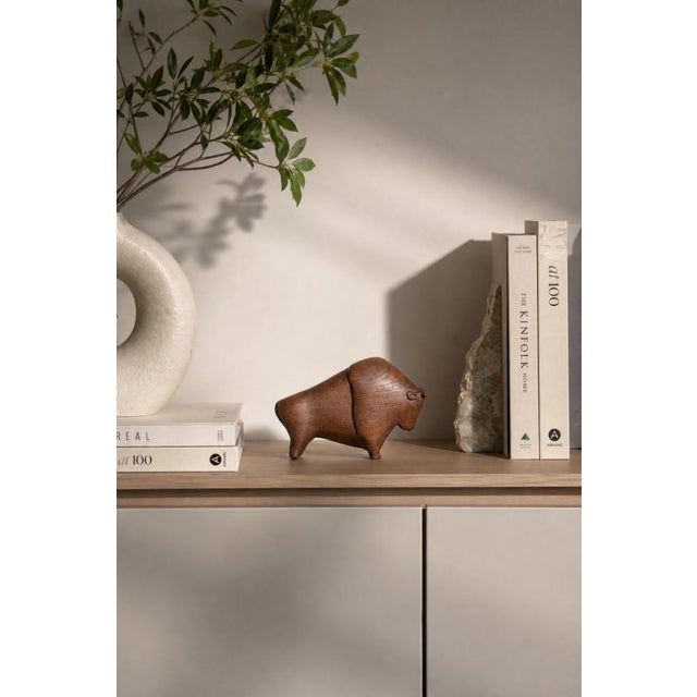 Modern Vintage Danish Dark Teak Bison Figurine, 1960s For Sale - Image 3 of 12
