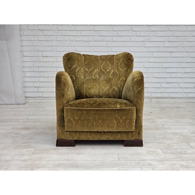 Green Danish Relax Chair in Furniture Velour and Oak Wood, 1950s For Sale - Image 8 of 18