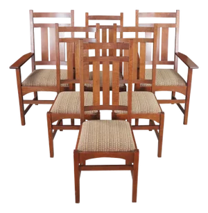6 Stickley Mission Arts & Crafts Quartersawn Oak Harvey Ellis Dining Chairs