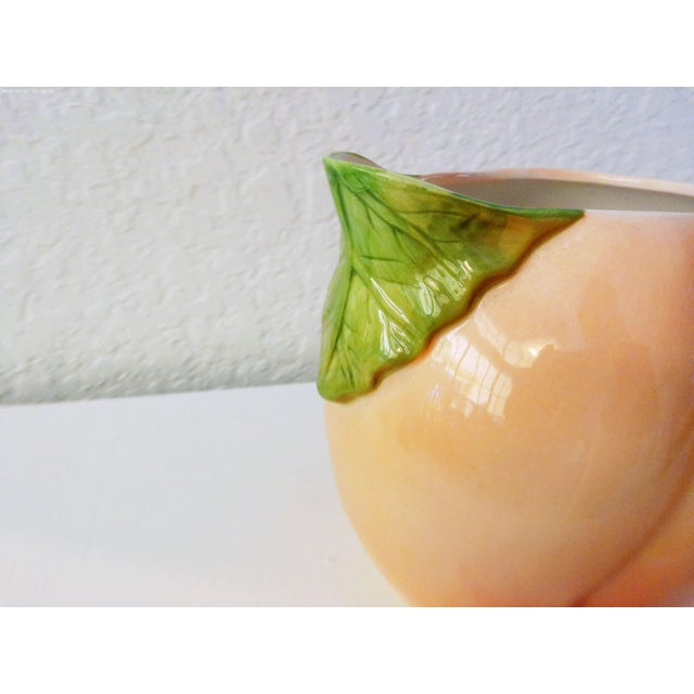 French Country Vintage Summer Peach Ceramic Pitcher For Sale - Image 3 of 4