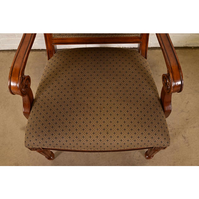 Wood Ethan Allen French Regency Louis XVI Carved Cherry Wood Upholstered Armchairs, Pair For Sale - Image 7 of 11