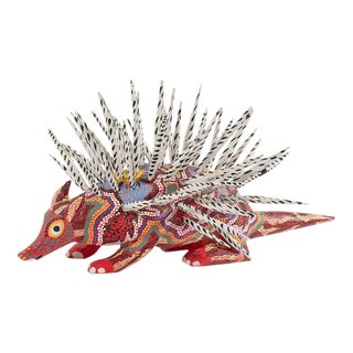 Oaxacan Alebrije Porcupine Carving Signed by Artist Pepe Santiago For Sale