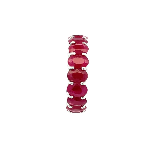 Red 14k White Gold Natural Ruby Eternity Band, Size 6.5 For Sale - Image 8 of 9