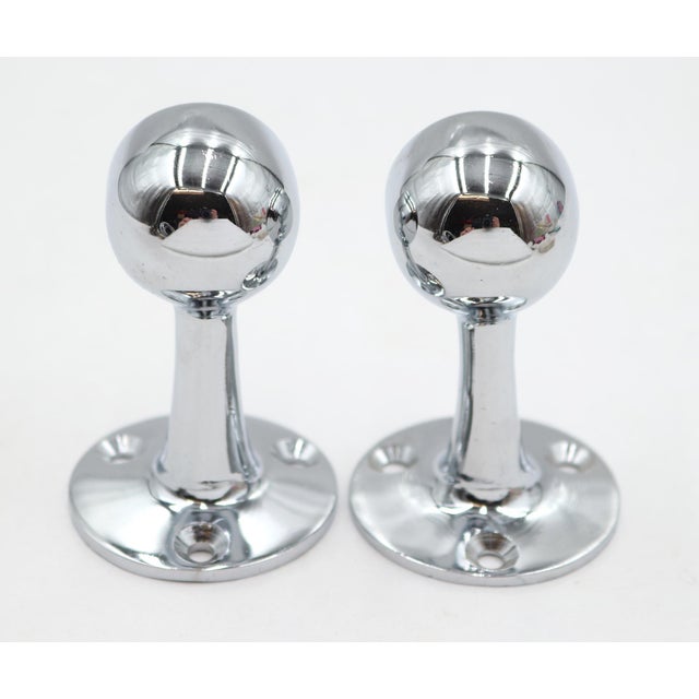 Traditional Pair of Vintage Chrome Bathroom Towel Bar Brackets For Sale - Image 3 of 5