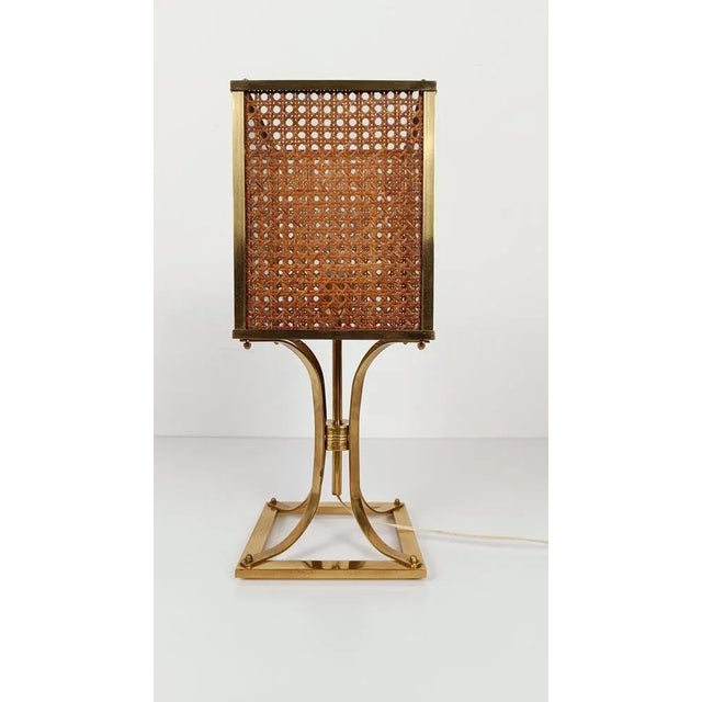1970s Mid-Century Hollywood Regency Brass and Cane Webbing Table Lamp, 1970s For Sale - Image 5 of 18