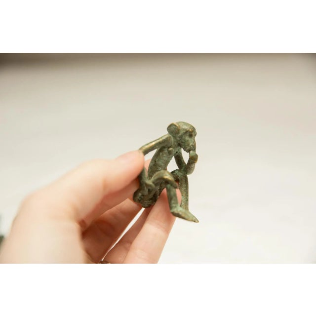 Vintage African Oxidized Bronze Sitting Monkey For Sale - Image 4 of 5