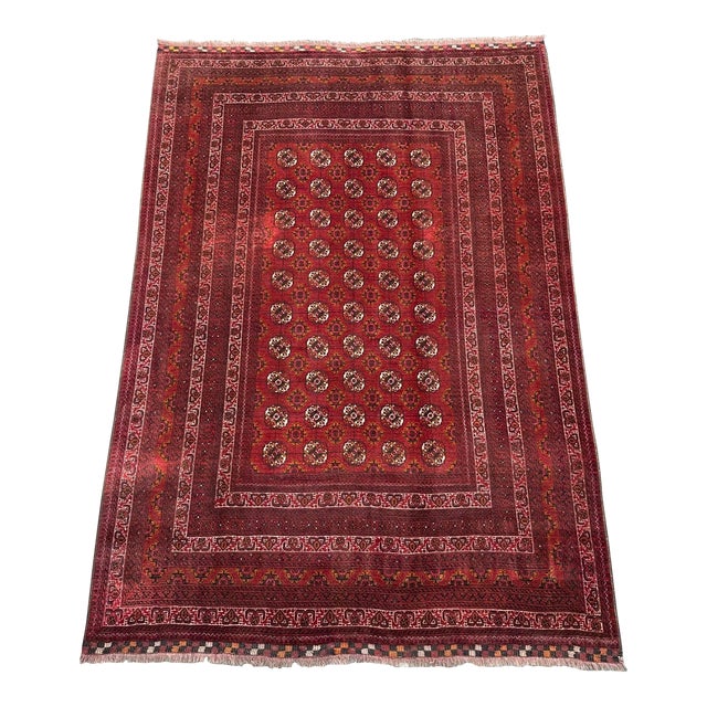 Vintage Bokhara Hand Knotted Afghan Rug For Sale