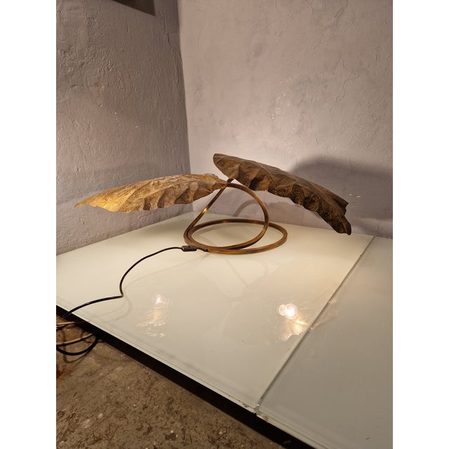 Table Lamp Rhubarb Model with 2 Brass Leaves by Carlo Giorgi for the Gadda Workshop, 1970s For Sale - Image 9 of 12