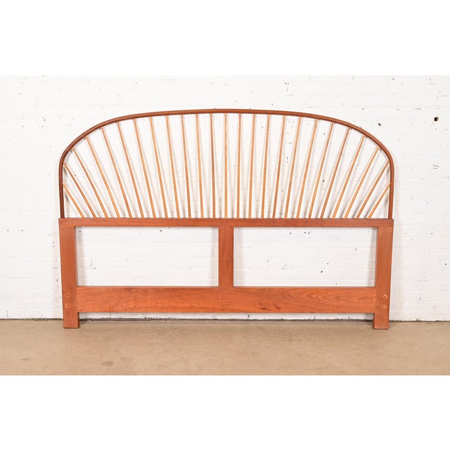 An exceptional studio crafted Shaker style solid cherry wood and ash spindle king size headboard By Thomas Moser...