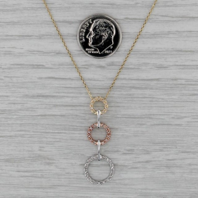Modern 0.14ctw Diamond 3-Ring Pendant Necklace 14k Tri-Toned Gold 20" Cable Chain For Sale - Image 3 of 6