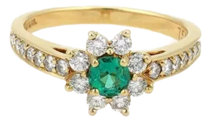 Tiffany & Co. Diamond & Emerald 18k Yellow Gold Floral Ring, Size 4.5