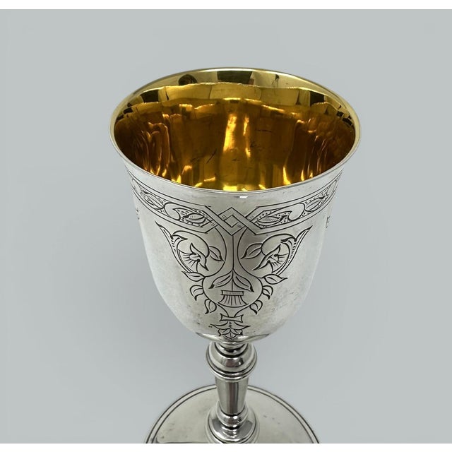 Antique Vintage Sterling Silver Gilt Wine Religious Goblet Chalice 1971 5.5 Ozs For Sale - Image 4 of 8