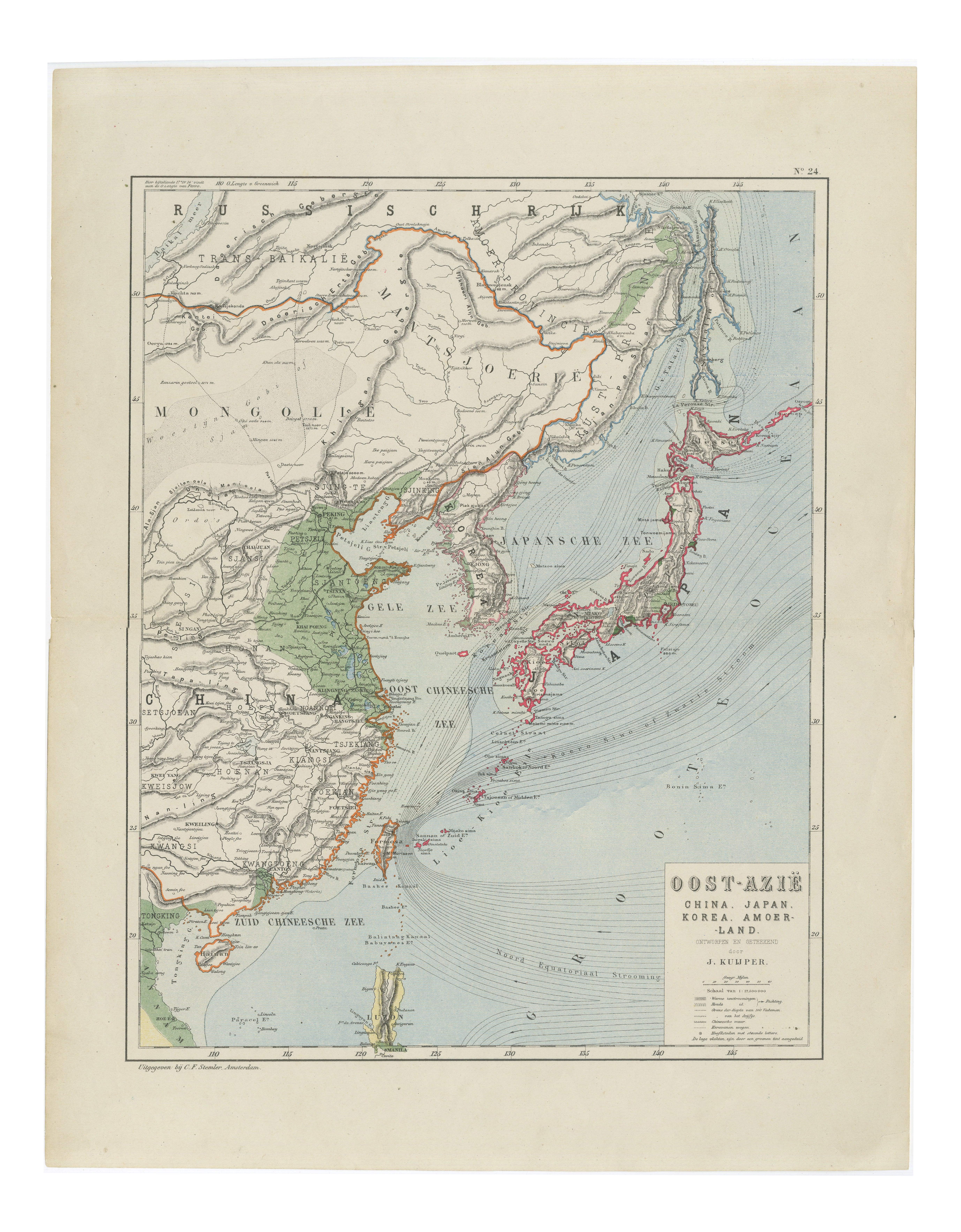 Antique Map of East Asia by J. Kuijper, 1860 For Sale