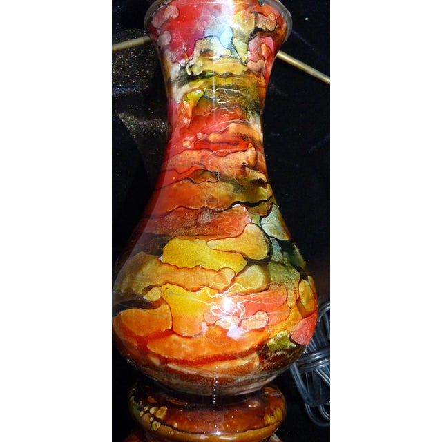 1990s 1990s Jean-Noël Bouillet French Art Glass Lamp Base 12" Reverse Painted Amalgam Lacquer For Sale - Image 5 of 8