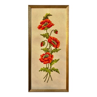 Mid 20th Century Poppies Crewel Wall Art For Sale