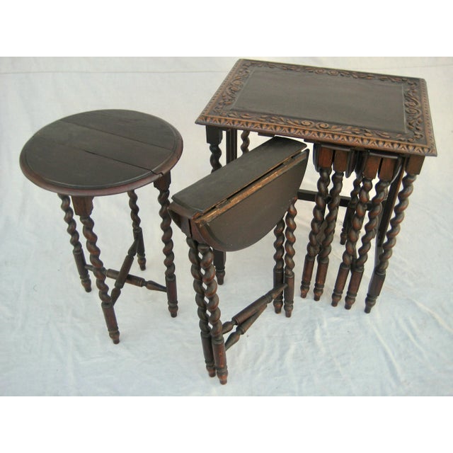 Early 20th Century Early 20th Century Set of 5 Oak Nesting Tables For Sale - Image 5 of 11