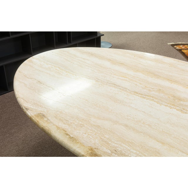 Italian Vintage Italian Travertine Stone Oval Shaped Pedestal Base Dining Table For Sale - Image 3 of 6