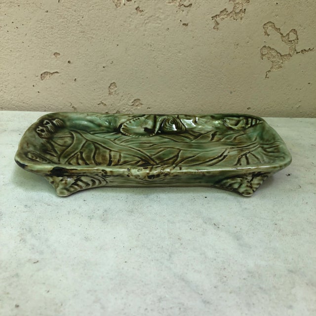 French Rectangular Majolica Shell and seaweeds Tray Circa 1950.