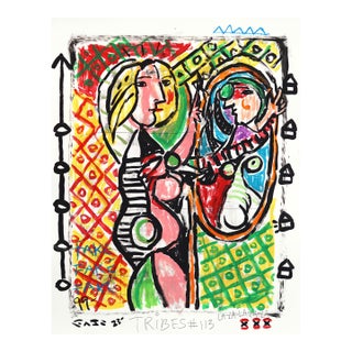 Striped Ego Trip: Girl Before a Mirror Figurative Pop Artwork by Gary John For Sale