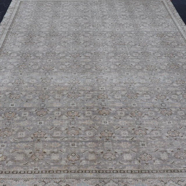 Shabby Chic Antique Persian Tabriz Rug in All-Over Herati in Shades of Lavender and Tan For Sale - Image 3 of 12