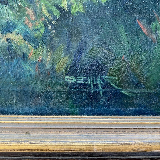 Figurative 1930's Tropical Landscape Oil on Canvas in Original Frame "Rice Fields on Bali" For Sale - Image 3 of 9