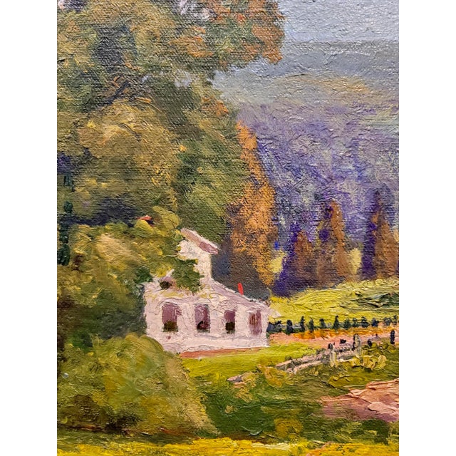 White Farm House in a Country Side Landscape -1930s Impressionist Oil Painting For Sale - Image 4 of 8