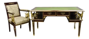 French Empire Revival Green Leather Top Bronze Griffin Mahogany Desk & Chair - Set of 2