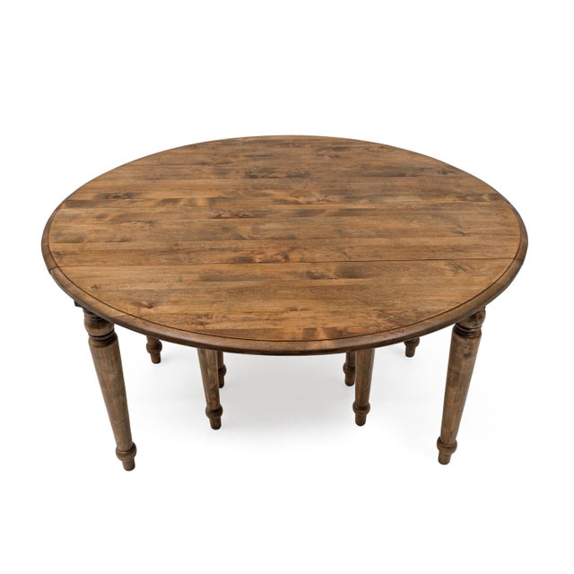 Antique Tuscan Elm Extendable Round Dining Table with Five Leaves, 1900 For Sale - Image 12 of 15