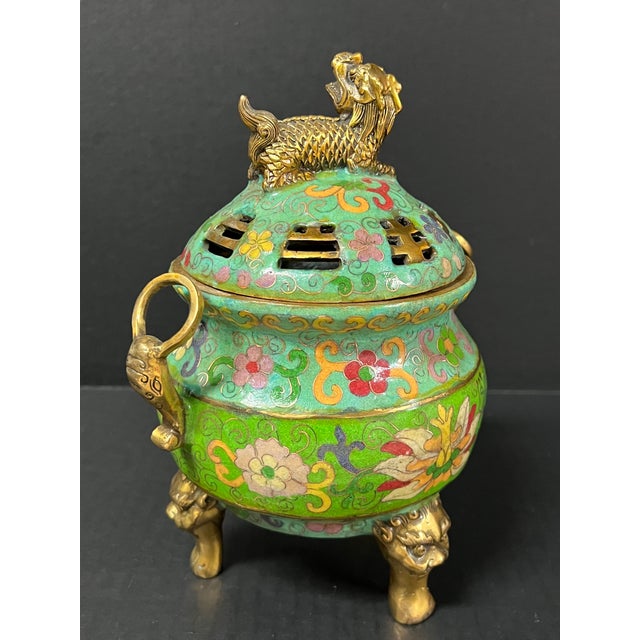 Late 20th Century Chinese Art Bronze and Cloisonne Enamel Incense Burner For Sale In New York - Image 6 of 10
