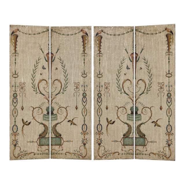 Tan French Neo-Classical Style Painted Four Panel Screen or Wall Art Att. Maitland-Smith For Sale - Image 8 of 9