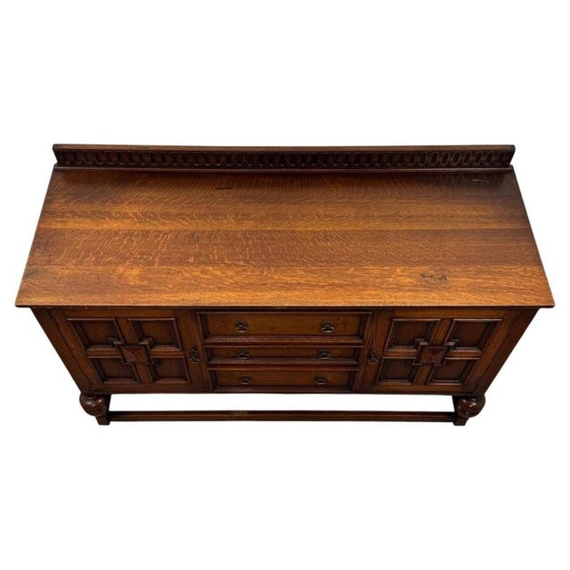 Early 20th Century Antique English Jacobean Oak Sideboard For Sale - Image 6 of 14