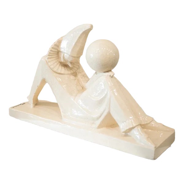 Art Deco White Ceramic Harlequin by Marcel Bouraine, 1925 For Sale